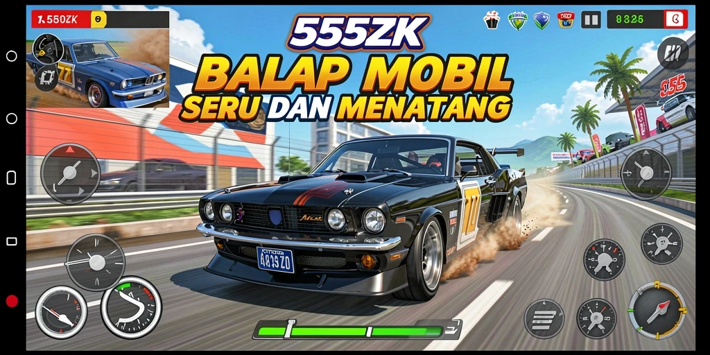 Tampilan gameplay balap mobil di 555ZK yang penuh aksi.
