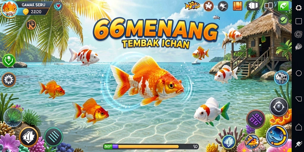 Screenshot gameplay 66MENANG menampilkan aksi tembak ikan yang memukau.