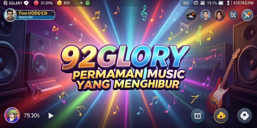 Screenshot gameplay 92GLORY menunjukkan antarmuka permainan musik yang menarik dan penuh warna.