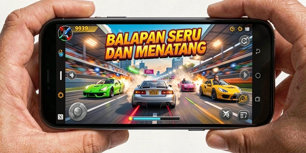 Tangkapan layar gameplay 9939 menampilkan aksi balapan yang mendebarkan.