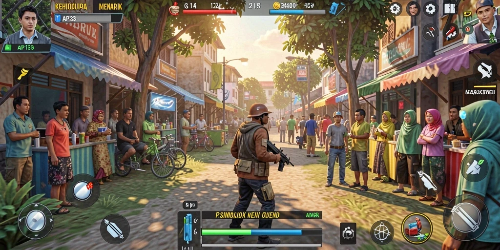 Screenshot dari gameplay API33 yang menampilkan simulasi kehidupan.