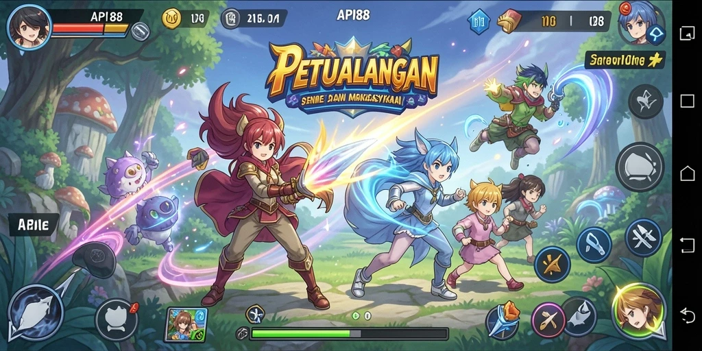 Tampilan gameplay Anime yang penuh aksi dan warna-warni.