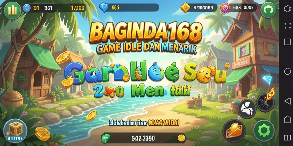 Tampilan gameplay BAGINDA168 menampilkan karakter mengumpulkan sumber daya secara otomatis.
