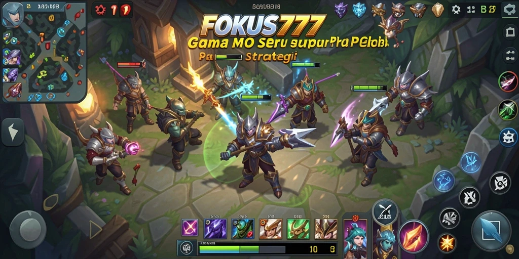 Gameplay FOKUS777 yang penuh aksi dan strategi MOBA.