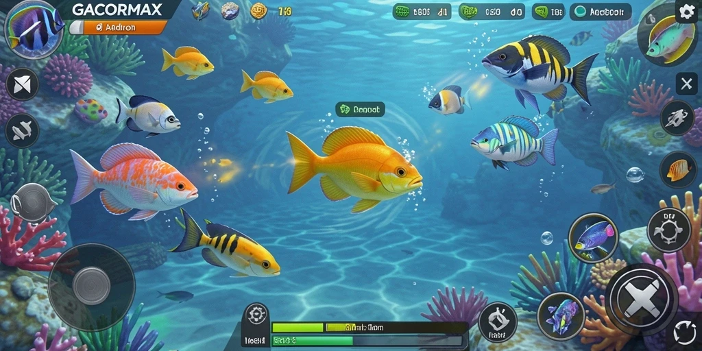 Tampilan gameplay seru dalam GACORMAX saat menembak ikan.