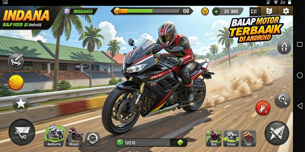 Screenshot INDAAA menampilkan aksi seru gameplay Motor Racing.