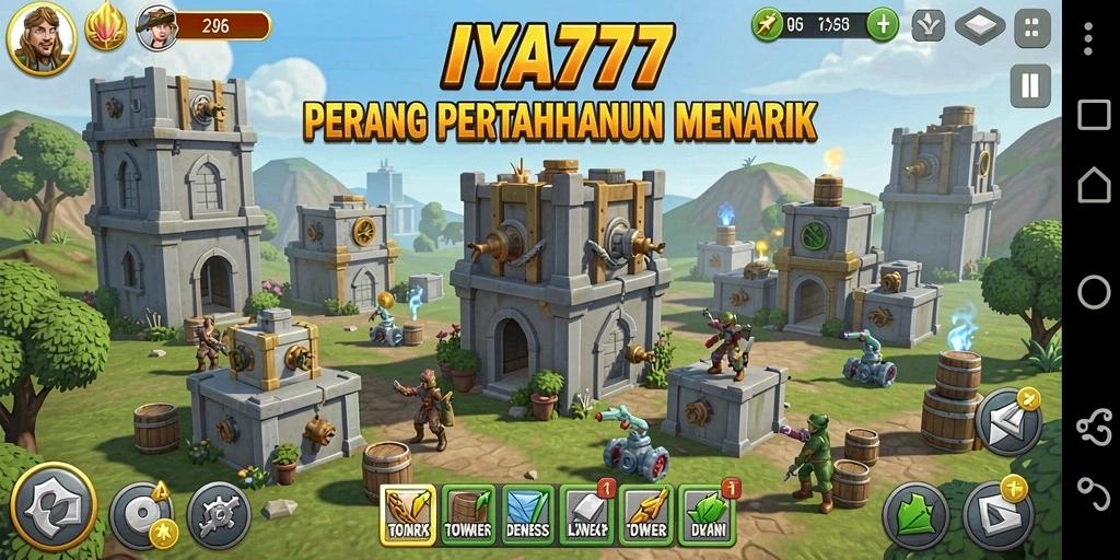 Tangkapan layar utama IYA777 menampilkan aksi seru dalam Tower Defense.