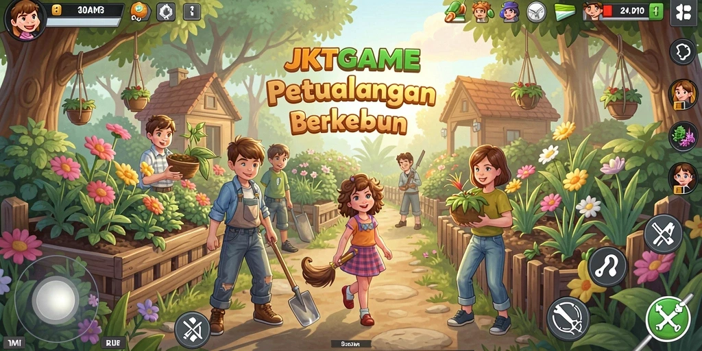 Screenshot gameplay JKTGAME menunjukkan petualangan berkebun yang menyenangkan.