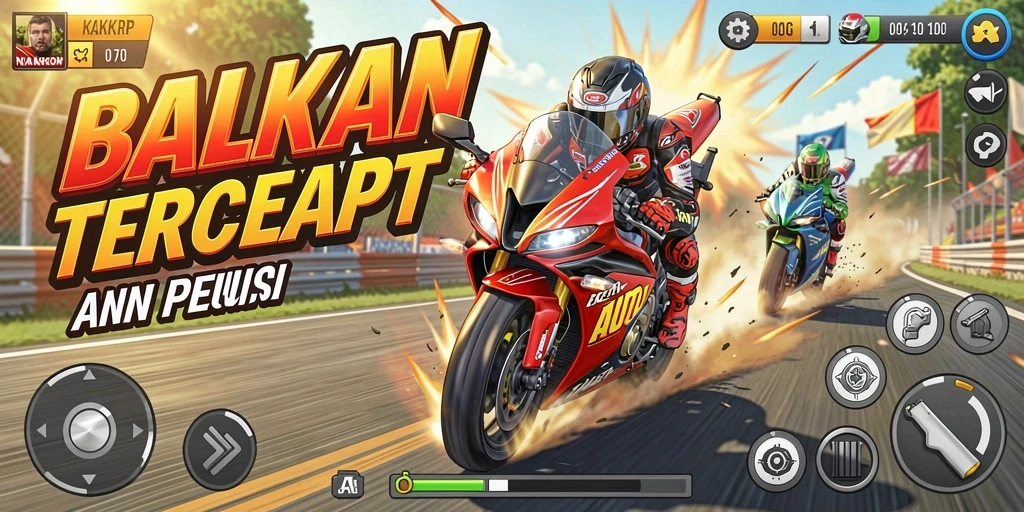 Tampilan seru dari gameplay balapan motor KAKRP.