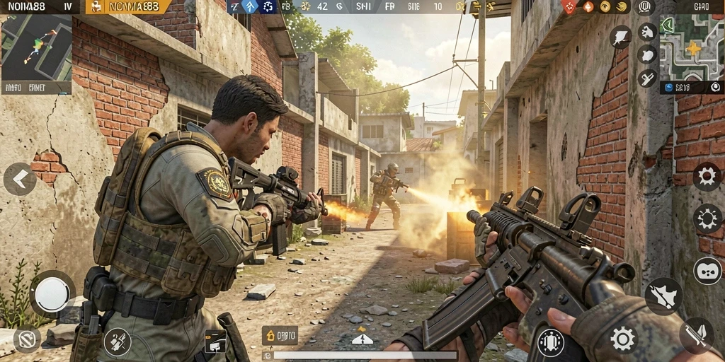 Screenshot gameplay NONA88 dengan aksi tembak-menembak seru.
