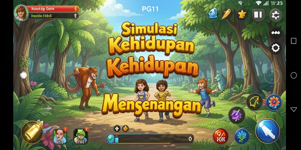 Screenshot PG11 menunjukkan gameplay simulasi kehidupan yang interaktif.