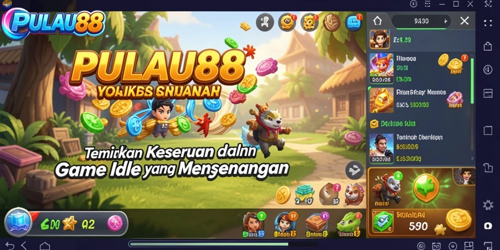 Screenshot utama PULAU88 menampilkan pulau yang indah dan gameplay Idle yang seru.