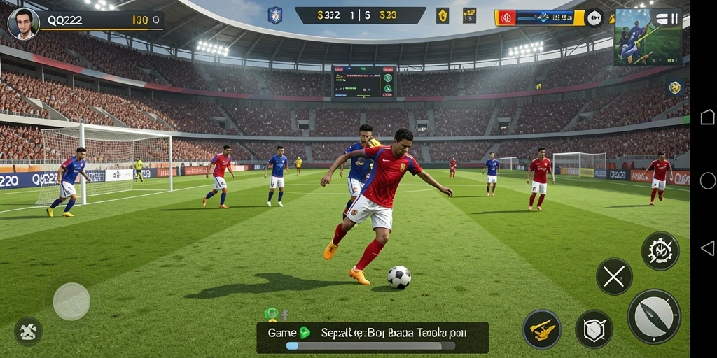 Tampilan gameplay <strong>QQ222</strong> yang menarik dengan aksi sepak bola yang seru.