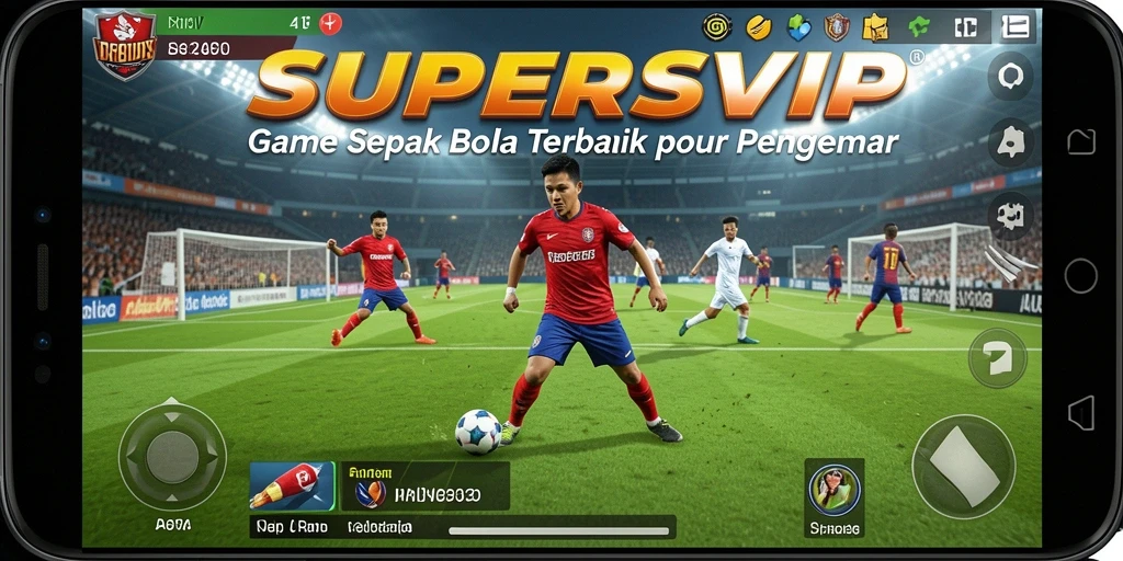 Screenshot gameplay SUPERSVIP menampilkan aksi seru sepak bola.