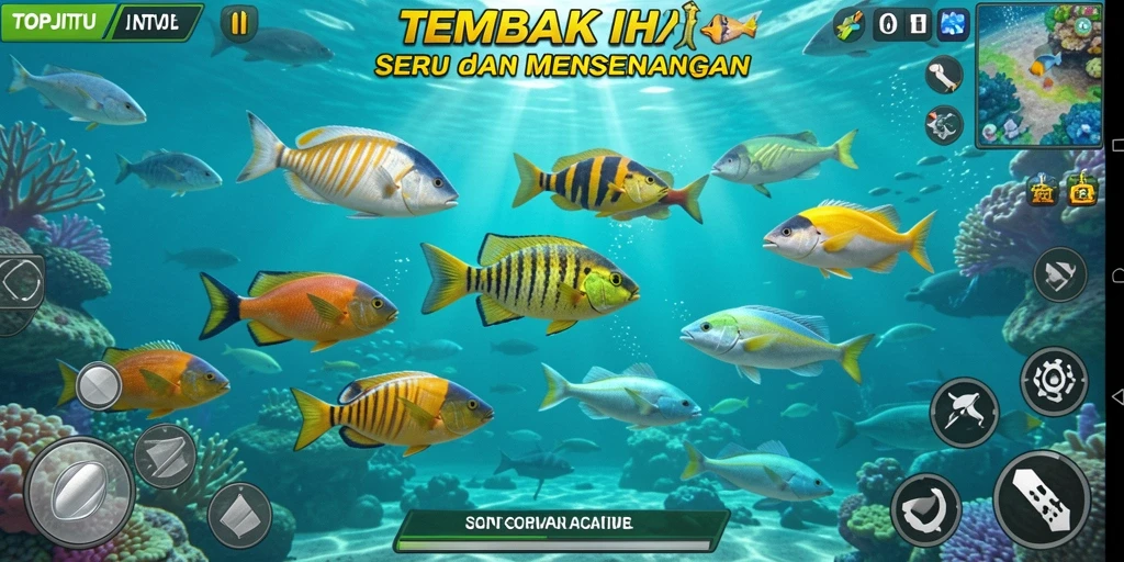 Screenshot gameplay TOPJITU menampilkan aksi menembak ikan yang seru.